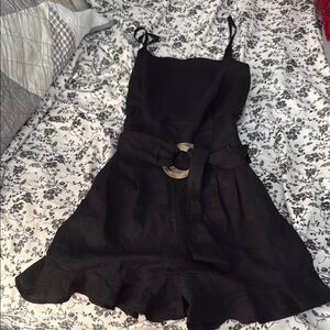 LOFT Black Peplum Ruffled Mini Sundress
